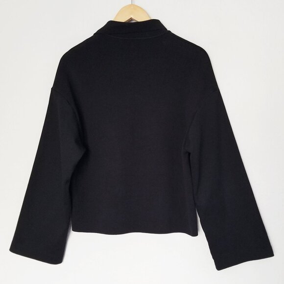 COS Jersey Rugby Shirt Top XS Black Collar V Neck Wide Long Sleeves Minimalist - Picture 7 of 16